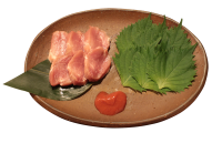 【豚ヒレ梅肉】780円（税抜）豚のヒレを焼いた後、梅肉をつけて大葉で巻いて食べます。豚肉のあっさり感と梅肉のさっぱり感が非常に合います。※大葉をさっと炙ってみるのも香りを増し、食欲をそそります。